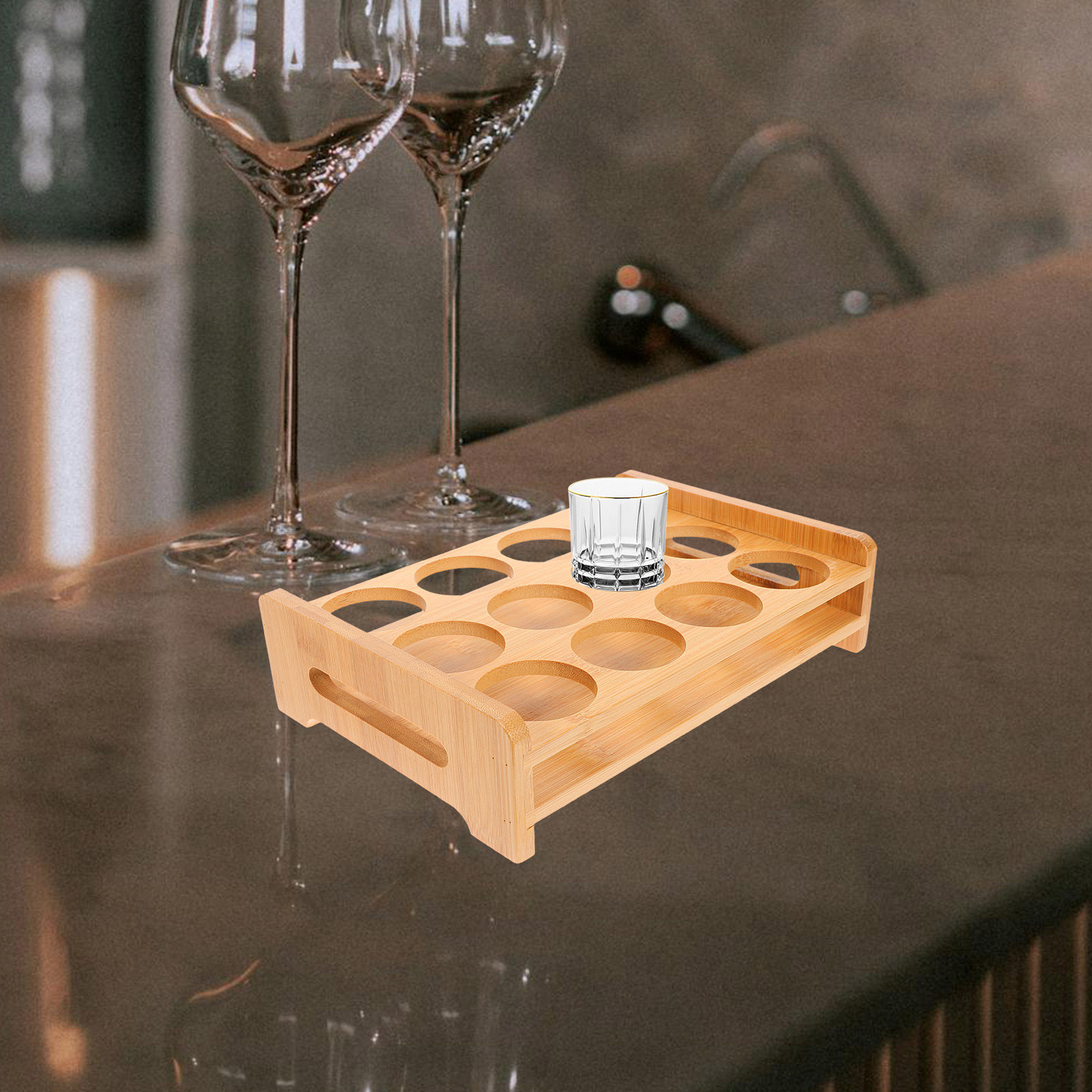 Wine Beer Glass - حامل عرض أكواب الشوت من الخيزران