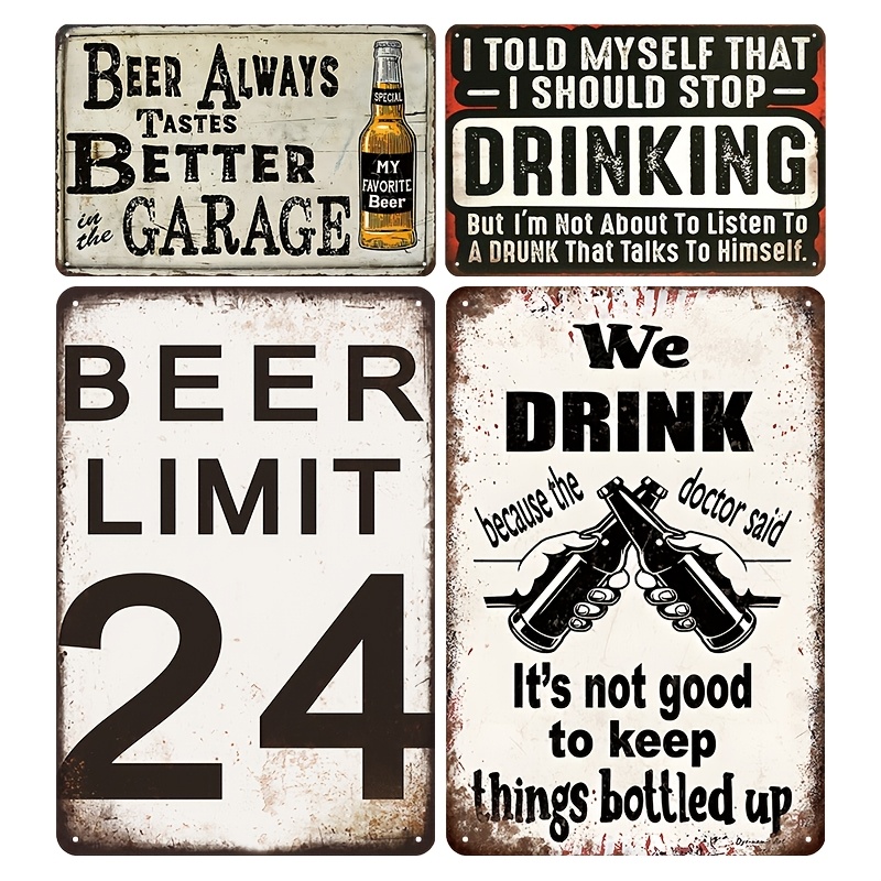 Wine Beer Pub - 4 قطع لافتات معدنية عتيقة للبيرة